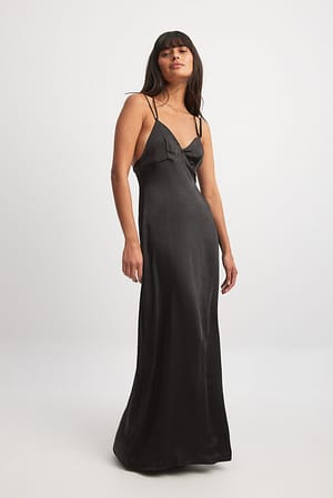 Black Satijnen jurk met diepe rug