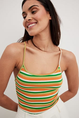 Green/Orange Body de rayas con escote en la espalda