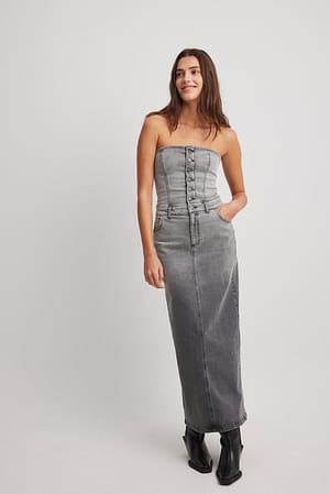 Grey Midi-Jeanskleid mit Knöpfen