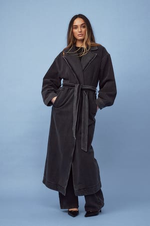 Grey Denim Maxi Coat