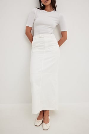 White Denim Slit Maxi Skirt