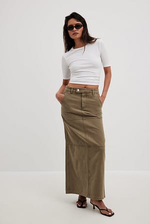 Denim Slit Maxi Skirt Outfit