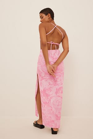 Rose Print Dżinsowa sukienka na ramiączkach