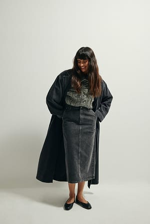 Grey Denim Tailored Detail Maxi Skirt