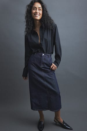 Rinse Wash Denim Tailored Detail Maxi Skirt