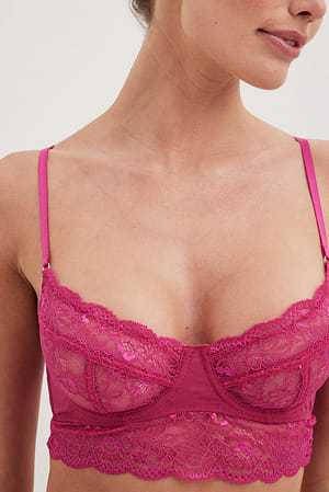 Strong Pink Detail Flowy Lace Balconette Bra