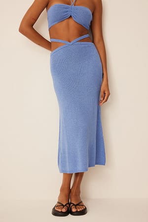 Blue Detailed Knitted Skirt