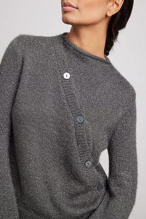 Dark Grey Melange Cardigan in maglia con abbottonatura diagonale