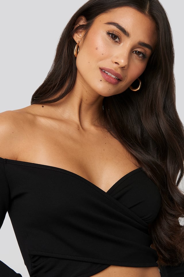 Off Shoulder Wrap Top Black