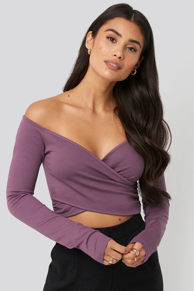 Off Shoulder Wrap Top Plum