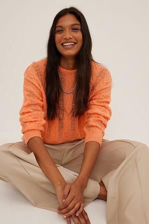 Light Orange Distressed Knitted Sweater