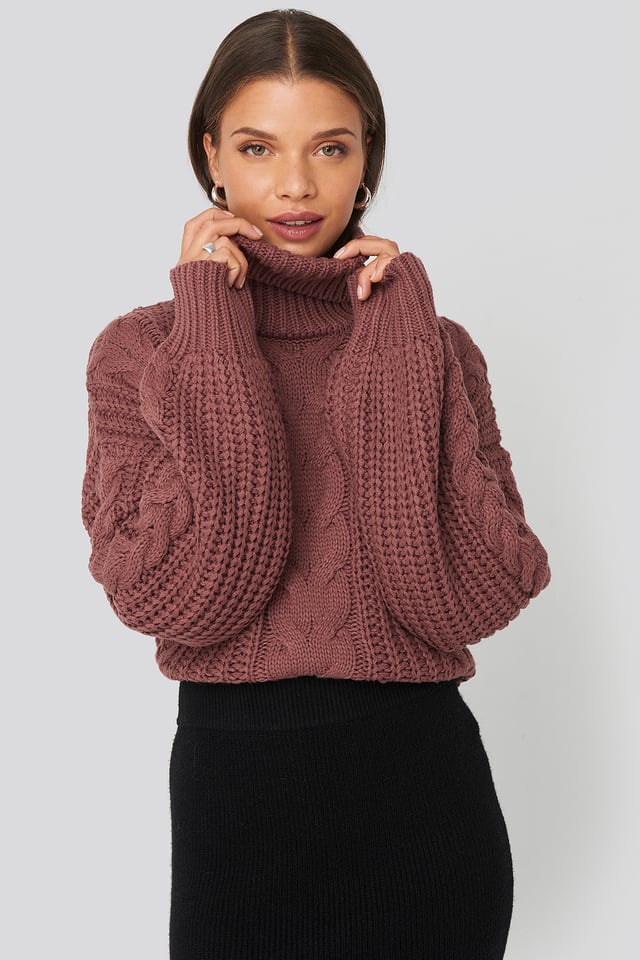 Chunky Cable Knit Sweater Dusty Pink Rose