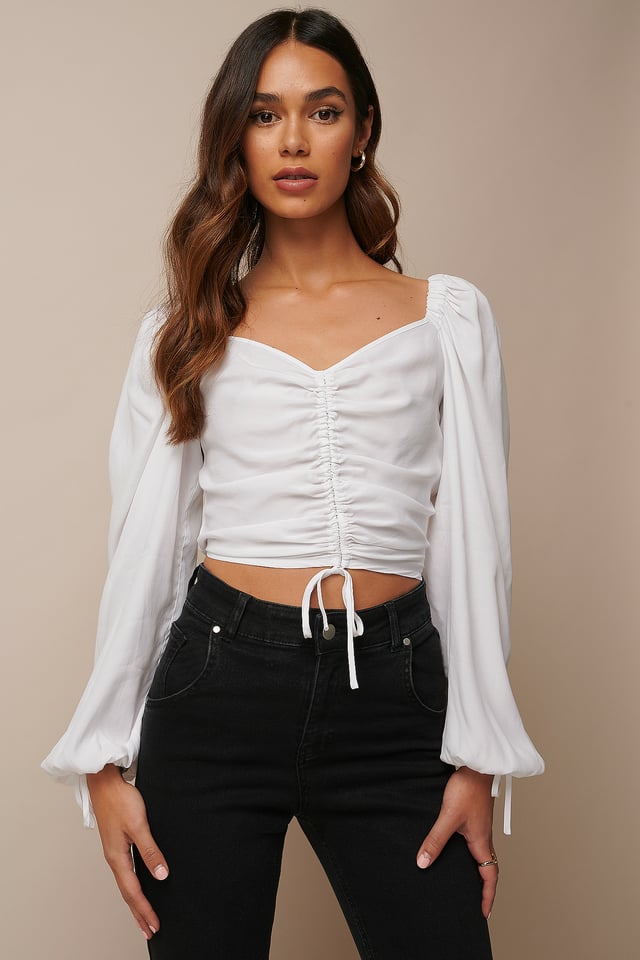 Draped Balloon Sleeve Blouse White