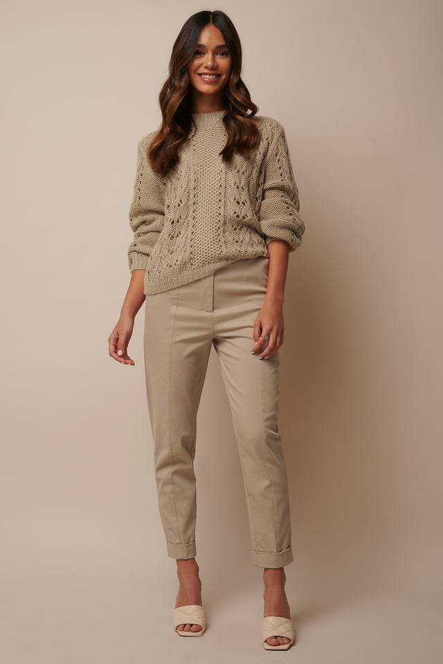 Straight Folded Suit Pants Beige