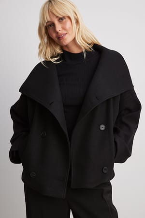 Black Zweireihiger kurzer Mantel