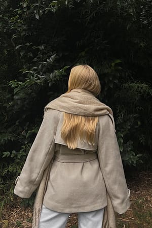 Grey Beige Double Breasted Short Detail Trench Coat