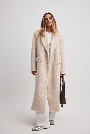 Double Breasted Wool Blend Coat Outfit.