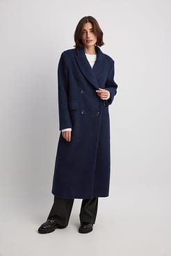 Double Breasted Wool Blend Coat Outfit.