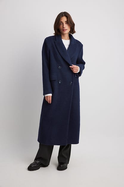 Double Breasted Wool Blend Coat Blue | NA-KD