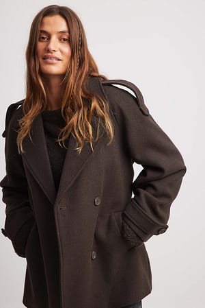 Brown Double Breasted Short Detail Trench Coat