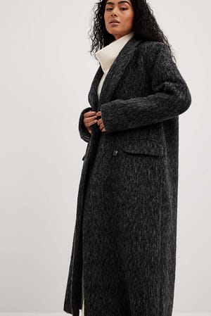 Grey Double Breasted Wool Blend Coat