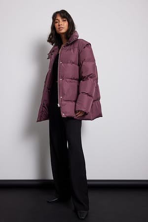 Dark Purple Gewatteerde jas met afneembare mouwen van donsmix