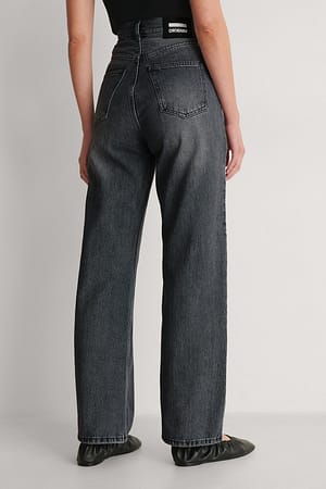 Washed Grey Gerade geschnittene Jeans mit hoher Taille