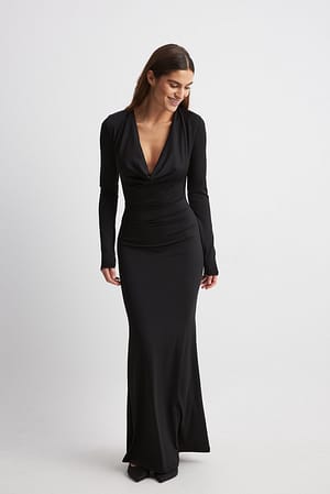 Black Gedrapeerde maxi-jurk