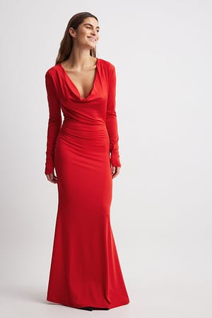 Red Draped Maxi Dress