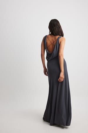 Dark Grey Draped Twist Detail Maxi Dress