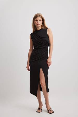 Black Drapy Midi Dress