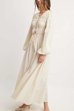 Light Sand Drawstring Detailed Dress