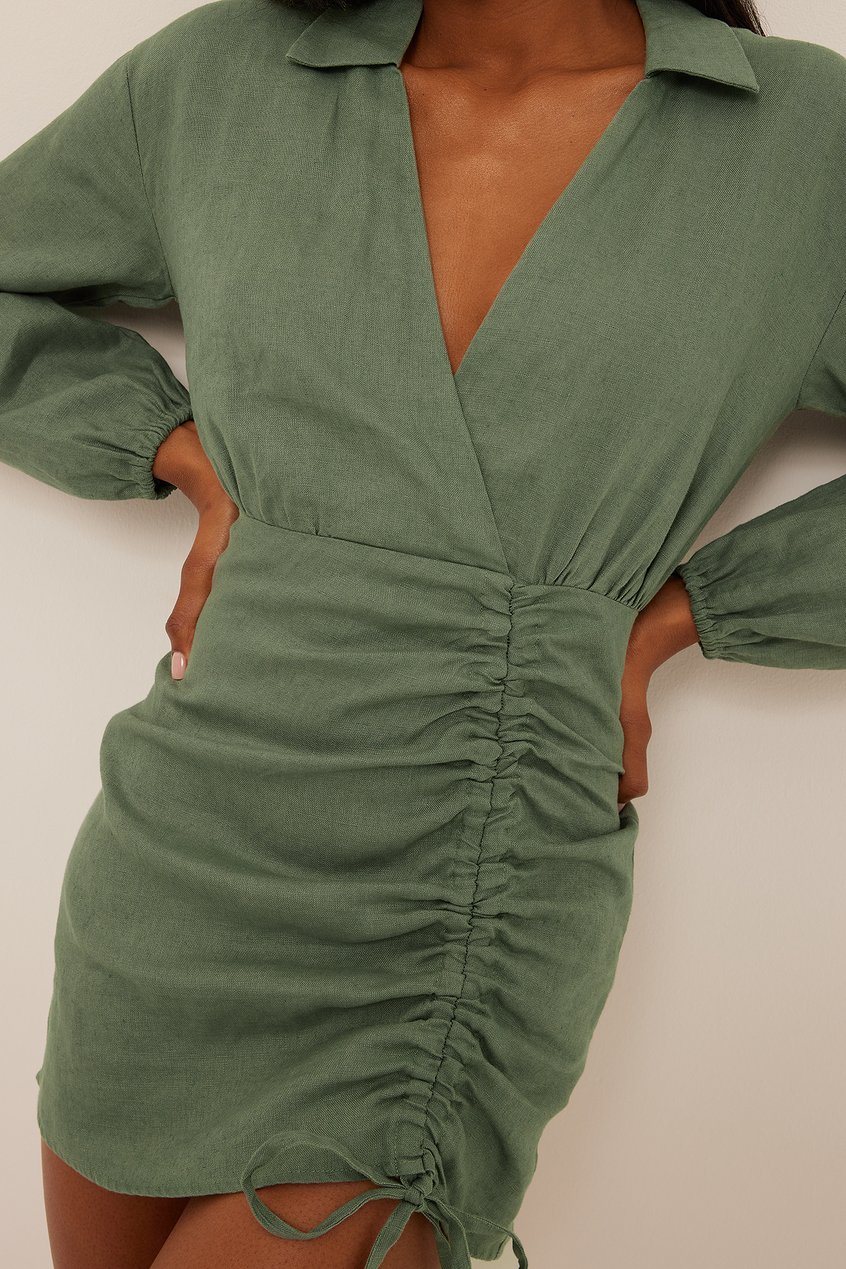 Robes Robe Portefeuille | Robe mini en lin à cordon de serrage - DB00588