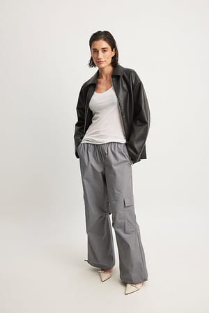 Grey Pantalon cargo ample à taille mi-haute et cordon de serrage