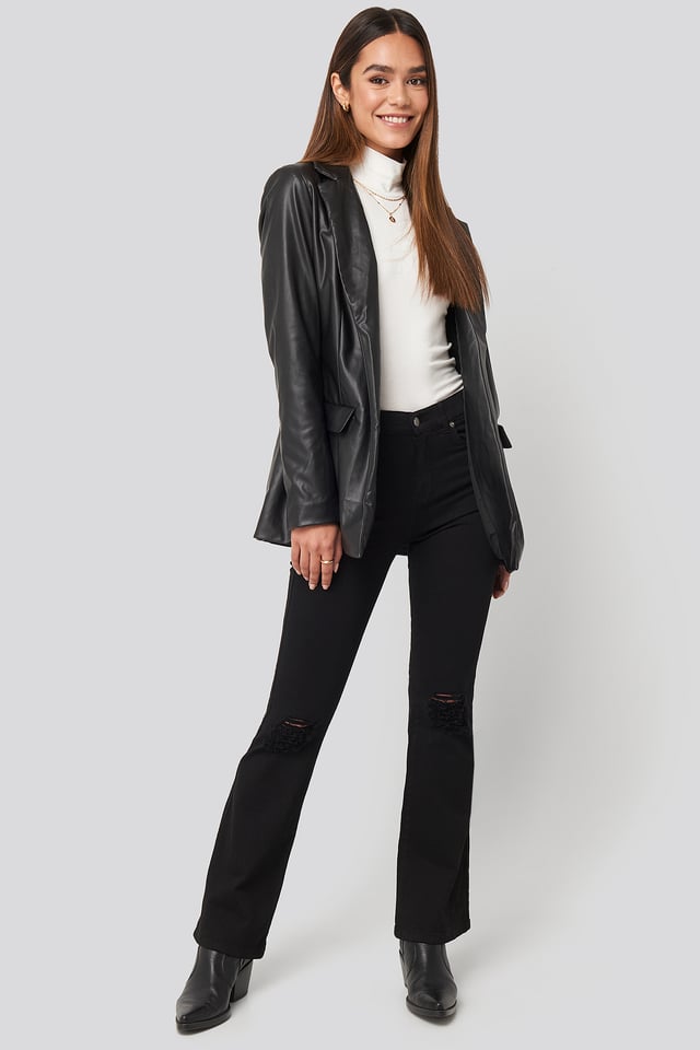 Jeans Med Sleng Black Ripped Knees