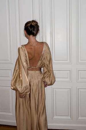 Champagne Pleated Detail Open Back Top