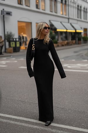 Black Maxi-jurk met ribgebreide details