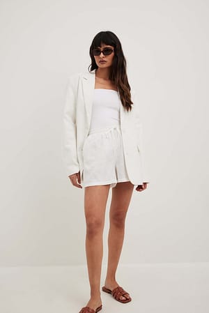 White Elastic Linen Shorts