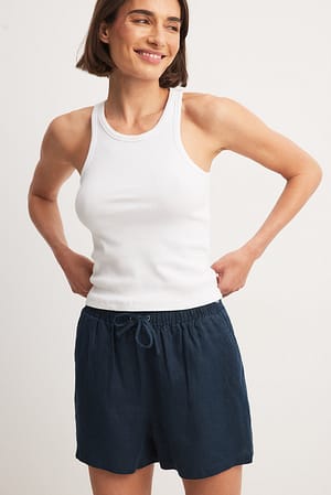 Navy Leinen-Shorts mit elastischem Taillenbund