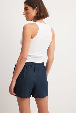 Navy Elastic Linen Shorts