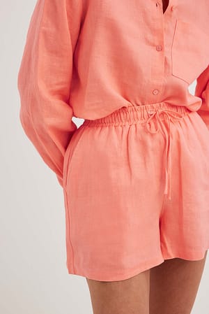 Apricot Elastic Linen Shorts