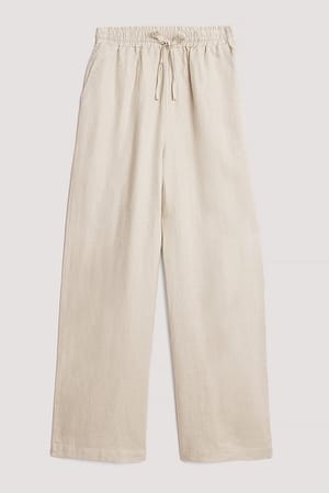 Elastic Waist Linen Trousers Beige | NA-KD