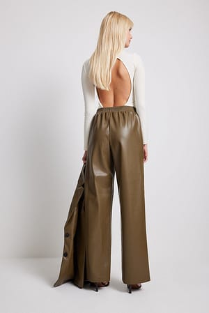 Olive Spodnie ze sztucznej skóry z elastyczną talią