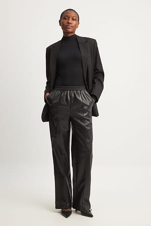 Black PU broek met elastische taille