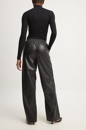 Elastic Waist PU Trousers Black | NA-KD