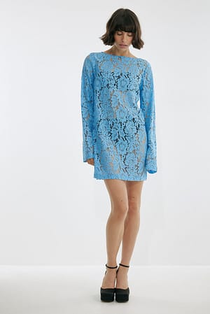 Bright Blue Kanten mini-jurk