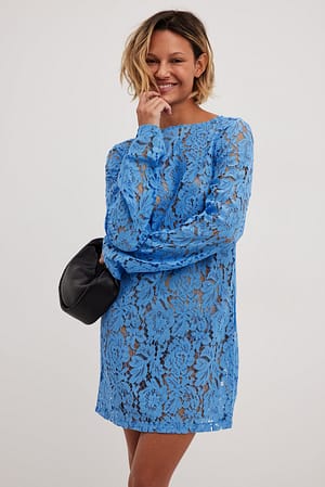 Bright Blue Embroidered Mini Dress