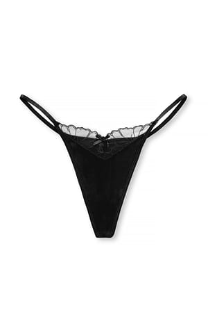 Black Embroidery Thong