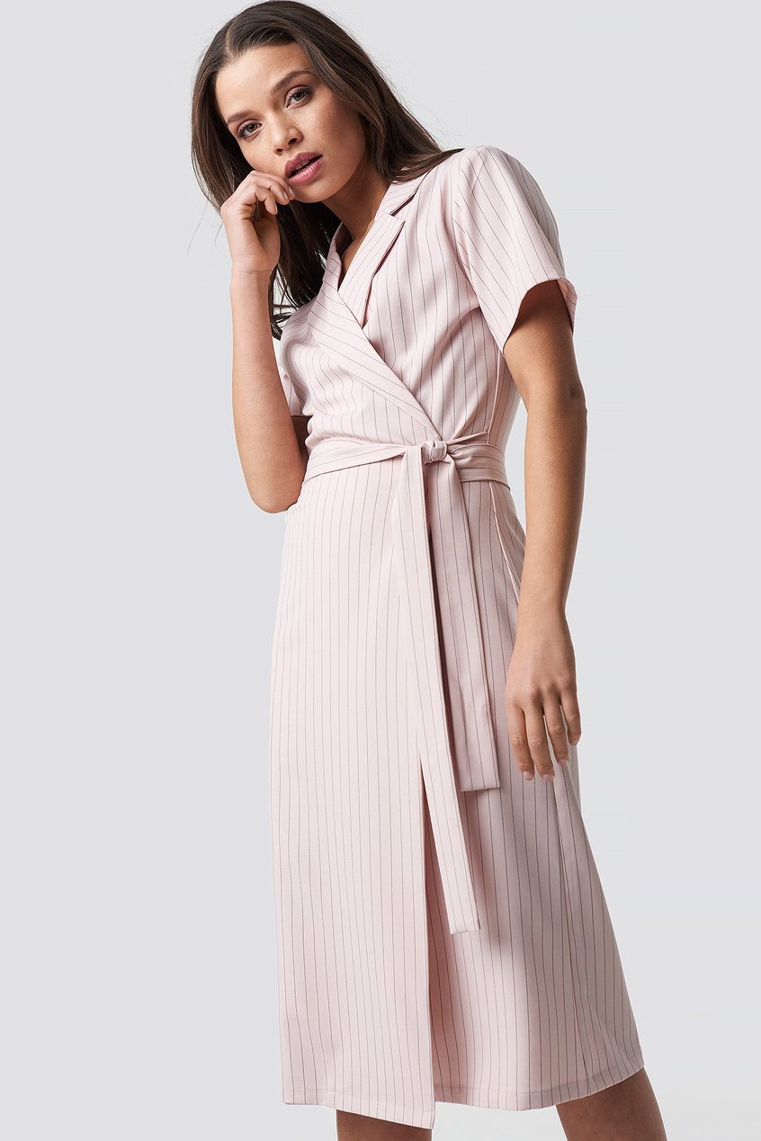 Robes Collections des influenceuses | Pinstriped Wrapped Dress - OF89293