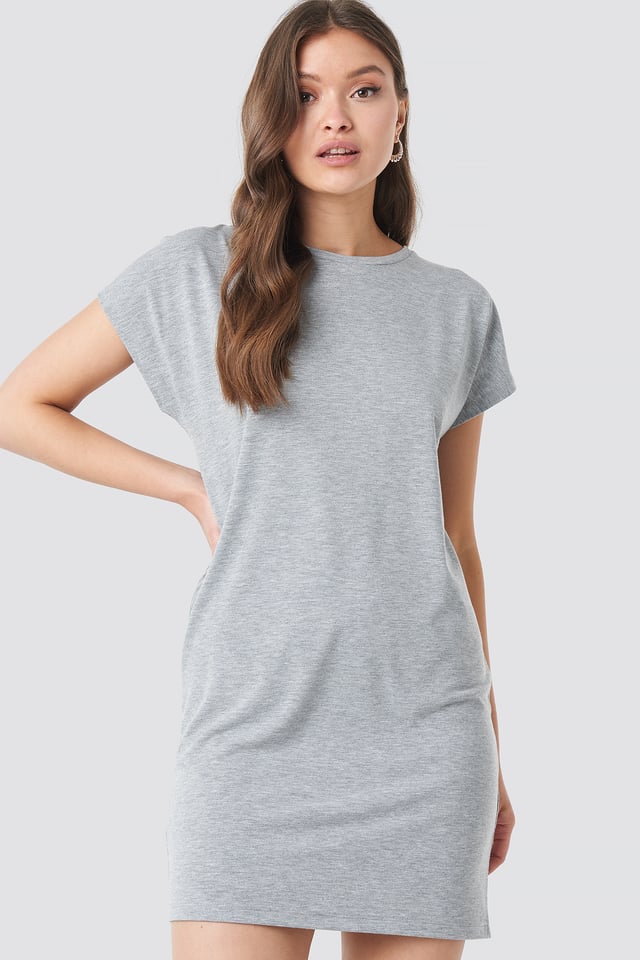 Cap Sleeve Viscose Dress Grey Melange
